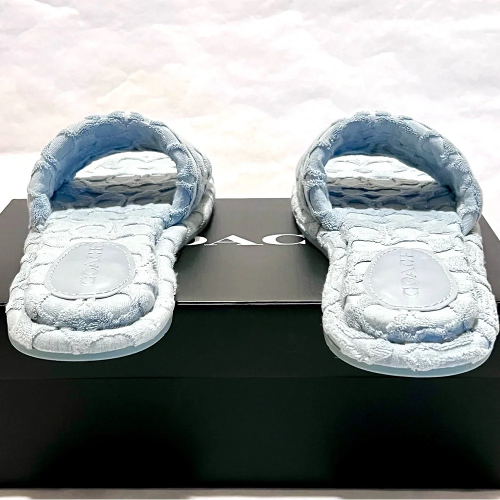 Coach Bridgett Sandal In Signature Terry Cloth Size 9.5 Aqua (Light Blue) - Picture 7 of 14